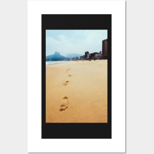 Footprints in Sand on Ipanema Beach in Rio de Janeiro Brazil Posters and Art